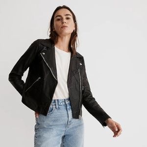 Madewell Washed Black Leather Moto Jacket SMALL